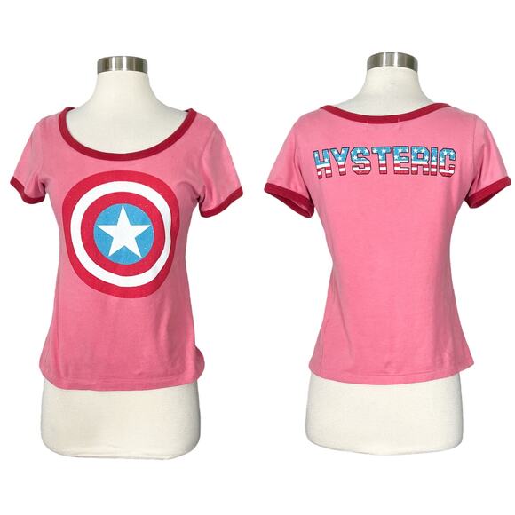 Hysteric Glamour | Y2K Pink Captain America Graphic Shirt Sleeve Vintage Tee S - Picture 1 of 11